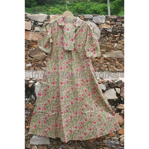 Block Printed Cotton Midi Dress: Floral Summer Dress with Pockets