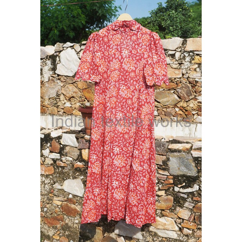 Indian Block Printed Cotton Dress, Big Floral Print Summer Dress, Women