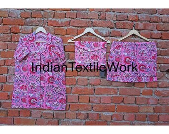 Cotton Short Pajama Set: Block Print Flower Nightwear