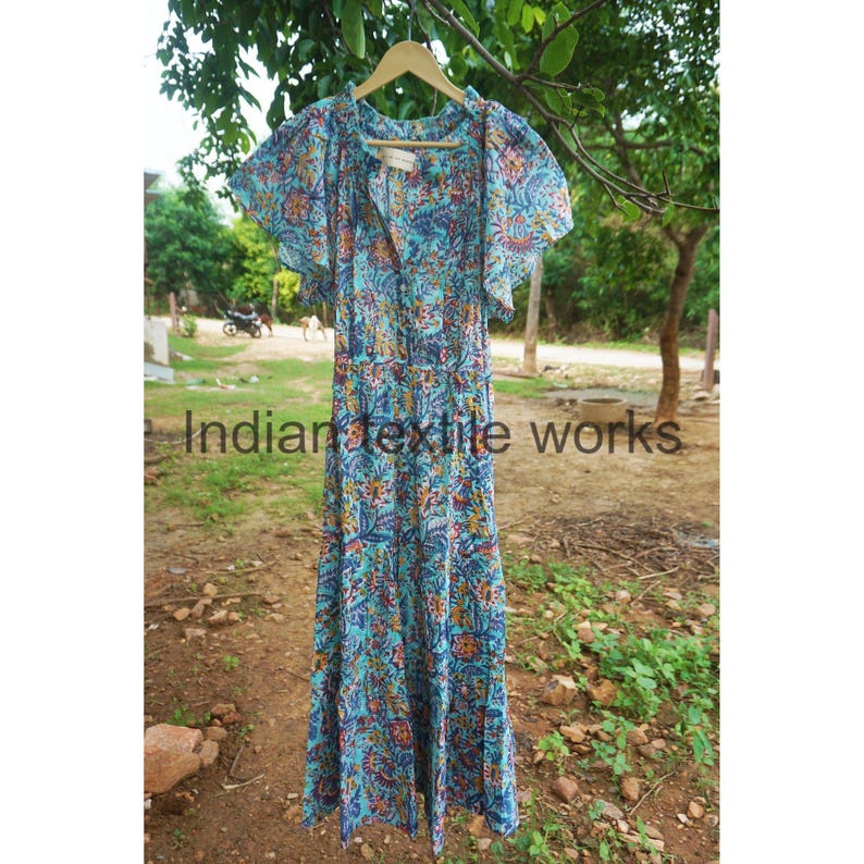 Block Print Dress, Flower Print Cotton Dress, Lightweight Dress, Beach