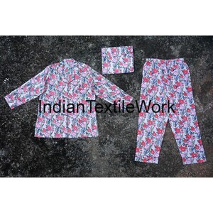 Block Print Cotton Pajama Set: Indian Floral Night Suit