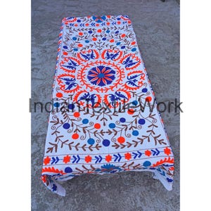 Cotton Suzani Throw Blanket, Indian Embroidery Bed sheet Bedspread, Bed Decor Gift, Suzani Embroidery, Suzani Wall Hanging, Uzbek Suzani