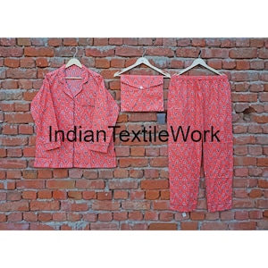 Cotton Block Print Pajama Set: Women&#39;s Lounge Wear Nightsuit