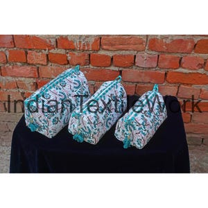 Indian Toiletry Bag, Cotton Vanity Bag, Cosmetic Pouch, Travel Bag, Set Of 3 Pieces, Eco-friendly Bag Set, Cotton Bag Set, Makeup Pouch Bag