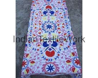 Colcha de algodón Suzani bordada: Cubrecama individual de estilo indio (60 x 90 pulgadas)