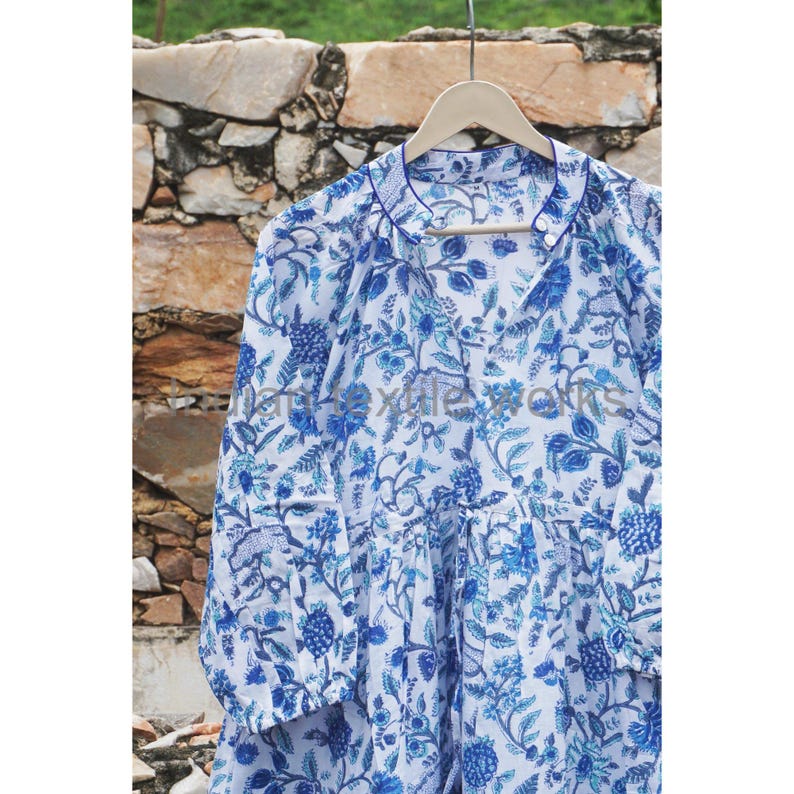 Block Print Cotton Dress, Indian Floral A Line Dress, Ethnic Motif