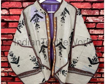 Vintage Bagru Print Kantha Jacket Reversible Indian Boho Hippie Coat Patchwork Blazer One Size Clothing