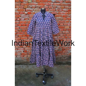 Block Printed Cotton Midi Dress With Pockets: Ethically Made Boho Summer Dress