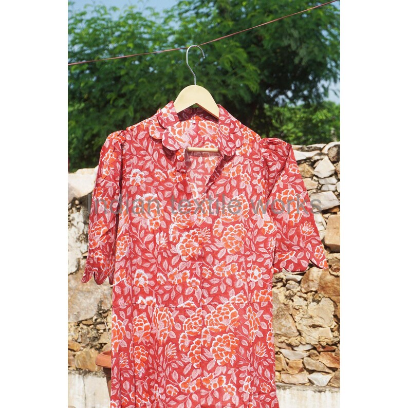 Indian Block Printed Cotton Dress, Big Floral Print Summer Dress, Women