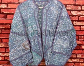 Vintage Indian Kantha Blazer Reversible Boho Hippie Patchwork Jacket