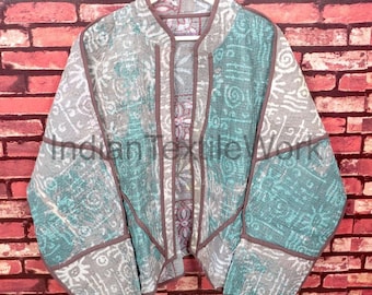 Reversible Indian Kantha Coat Boho Patchwork Bagru Jacket for Women