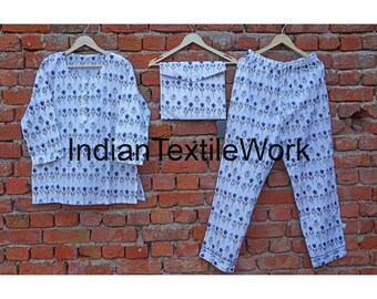 Block Print Baumwolle Pyjama Set: Sommer Lounge Wear für Damen