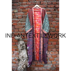 Patchwork Kimono Robe, Old Sari Kimono, Recycled Sari Kimono, Silk Maternity Gown, Sleepwear Silk Robe, Beach Wear Dressing Gown SK-1215