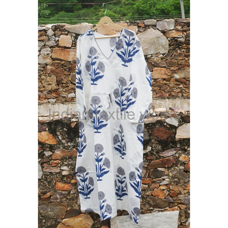 Block Print Cotton Dress, Indian Floral Printed Women Summer Wear