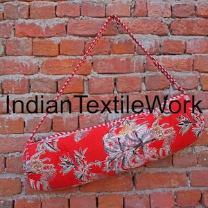 Red Animal Print Yoga Bag, Indian Quilted Cotton Yoga Mat Bag, Designer To Carry All Your Essentials Yoga Met, Carrier Bag, Gym Fitness Bag