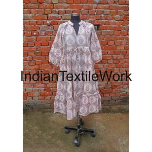 100 % Pure Block Print Cotton Dress, Women Maxi Dress, Summer Wear Cotton Dress, Floral Print Dress, Indian Vacation Dress, Bohemian Dress