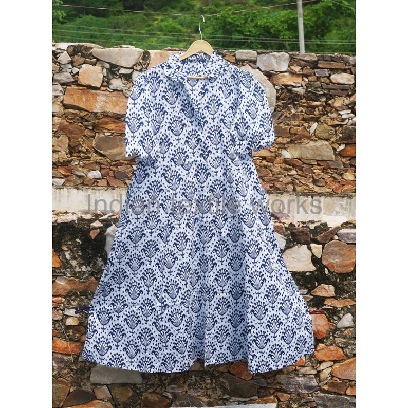 Block Print Dress, Indian Block Printed Cotton Long Shirt Women Dress