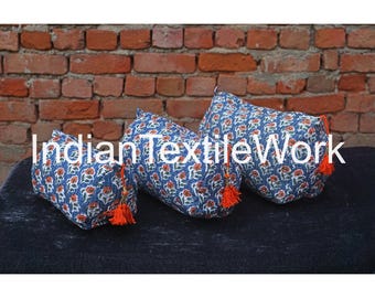 Block Print Travel Bag Set: Quilted Cotton Floral Toiletry Pouches