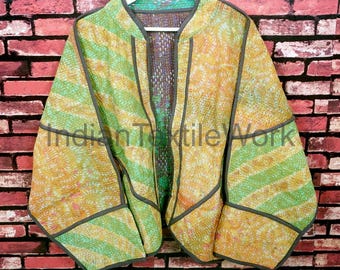 Reversible Kantha Jacket Handmade Indian Bagru Print Boho Hippie Blazer