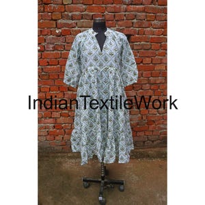 100 % Pure Block Print Cotton Dress, Women Maxi Dress, Summer Wear Cotton Dress, Floral Print Dress, Indian Vacation Dress, Bohemian Dress