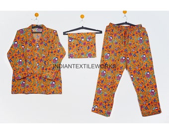 Indian Cotton Handmade Pajamas Set/ Pants and Shirts With Bag Resort Wear Pajama/ Holiday Night Wear Pajamas Set/ Couple Matching Pj Set