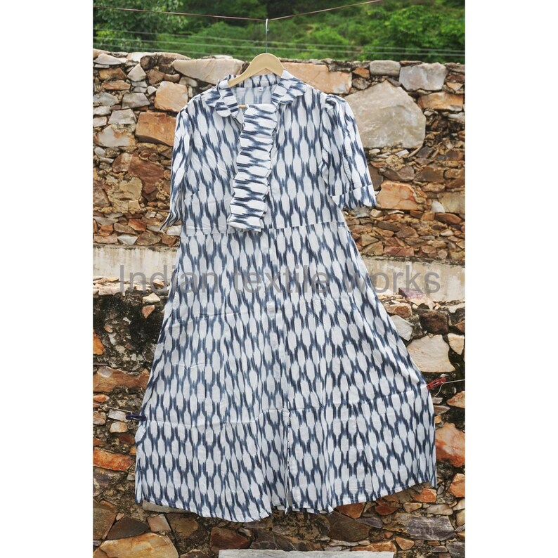 Indian Block Ikat Print Dress, Summer Season Pure 100 Cotton Long