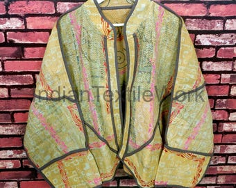 Indian Bagru Kantha Coat Reversible Bohemian Patchwork Jacket Vintage Hippie Quilted Blazer One Size Gift for Her