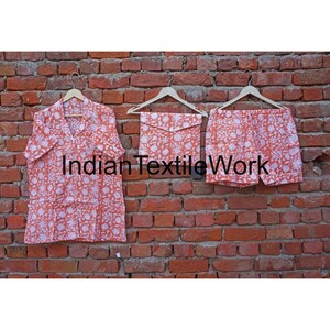 Indian Block Print Cotton Pajama Set: Floral Summer Night Suit