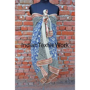 Indian Block Print Cotton Sarong: Beach Wrap Pareo
