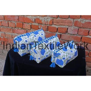 Cotton Vanity Bag, Cosmetic Pouch, Flower Printed Toiletry Bag, Travel Bag, Set Of 3 Pieces, Eco-friendly Bag Set, Cotton Bag Set For Women