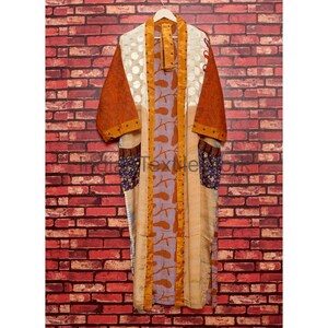 Lapptäcks-kimono-morgonrock, sidensari-kimono-morgonrock, nattlinne-morgonrock, omlott-kimono i siden, kimonojacka, badrock med sovplagg, morgonrock