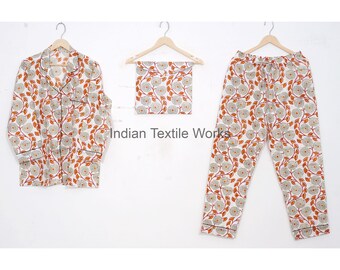 Indian Floral Pajama Set Black Colour ful Pajama Top and Bottoms  Boho Flower Print PJ Set Spring Pajama Set Pajamas for Her