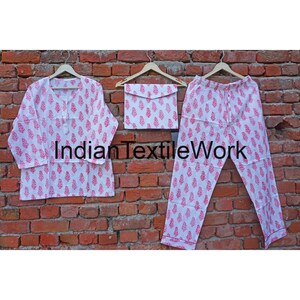 Indian Pajama, Cotton Lounge Wear Pj Set, Block Printed Pajama Set, Ladies Soft Cotton Clothing, Bridesmaids Long Set, Indian Cotton Pj Set