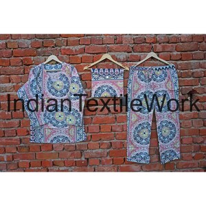Block Printed Cotton Pajamas Set, Women Shirt And Trouser Pajama Set, Soft Cotton Lounge Wear Dress, Indian PJ Set, Women&#39;s Pajama Suit