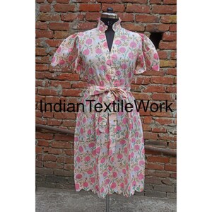 Block Print Cotton Dress: Women&#39;s Floral Boho Summer Dress