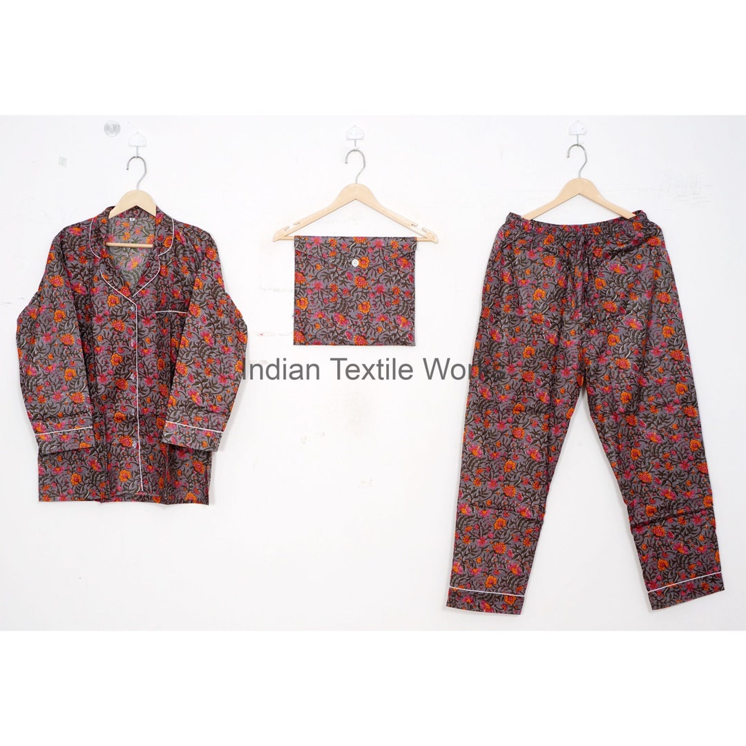 Anokhi Print Women's Clothing, Indian Hand Made Kurta Pajamas Set, 100