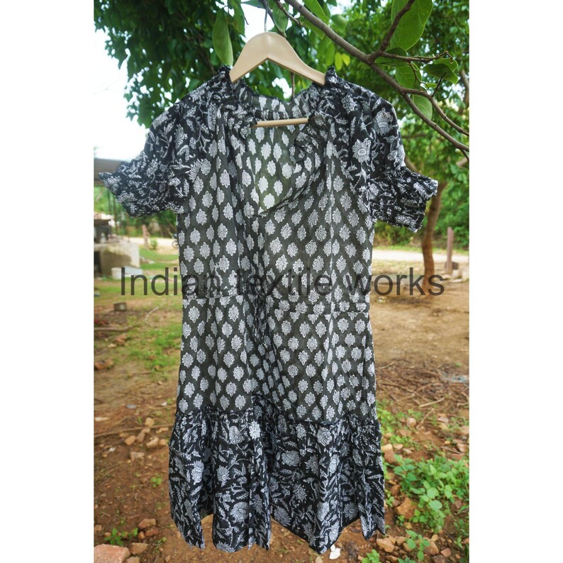 Indian Block Print Cotton Dress, Summer Wear Maxi Dress, Short Sleeve