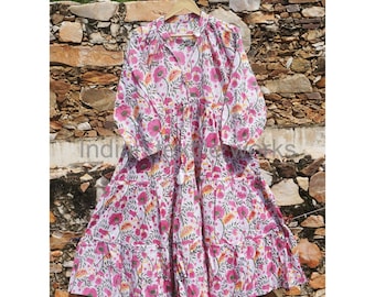 Cotton Maxi Dress: Indian Block Print, Earthy Floral Summer Outfit
