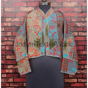 Reversible Patchwork Kantha Jackets, Hand Work Suzani Short Coat, Vintage Kantha Blazer For Women