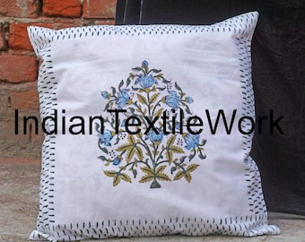 Set of 5 Block Print Cushion Covers: Indian Floral Pillowcases