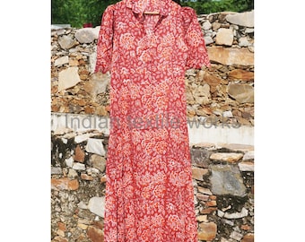 Hand Block Printed Cotton Midi Dress, Floral Summer Dress