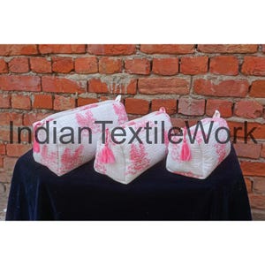 Indian Toiletry Bag, Cotton Vanity Bag, Cotton Bag Set, Makeup Pouch Bag, Cosmetic Pouch, Travel Bag, Set Of 3 Pieces, Eco-friendly Bag Set