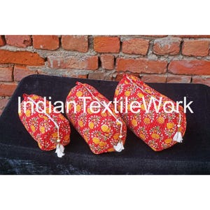 Floral Printed Cotton Toiletry Bags: Indian Vanity Travel Pouch Set