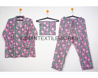 Pajamas For Katlyn Custom Cotton Pj Set/ Natural Color Block Printed Pyjamas Set/ Cotton PJ Set/ Trending Floral Pj Set Women Sleepwear