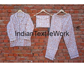 Women Cotton Night Dress, Indian Cotton Pajama Set, Floral Printed Night Pj Set, Ultra Soft Cotton Pyjama Suit, New Stylish Women Saxi Dress