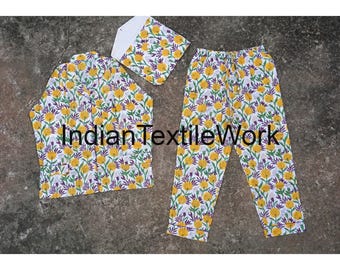 Floral Print Cotton Pajama Set, Anokhi Style Night Suit