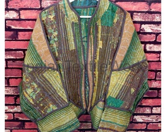 Artisan Indian Kantha Coat Reversible Bagru Patchwork Boho Jacket