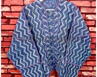 One Size Reversible Kantha Jacket Indian Bagru Boho Festival Coat
