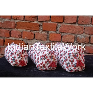 Quilted Makeup Bag Set: Indian Block Print Cotton Toiletry Pouches