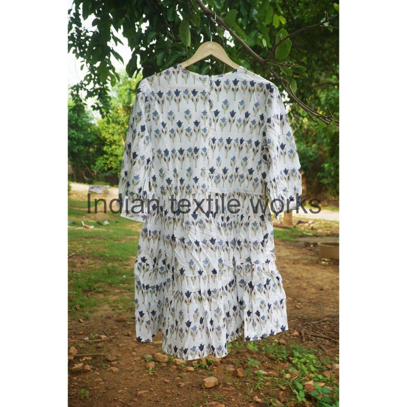 Indian Block Print Cotton Dress, Summer Wear Maxi Dress, 3/4 Sleeve